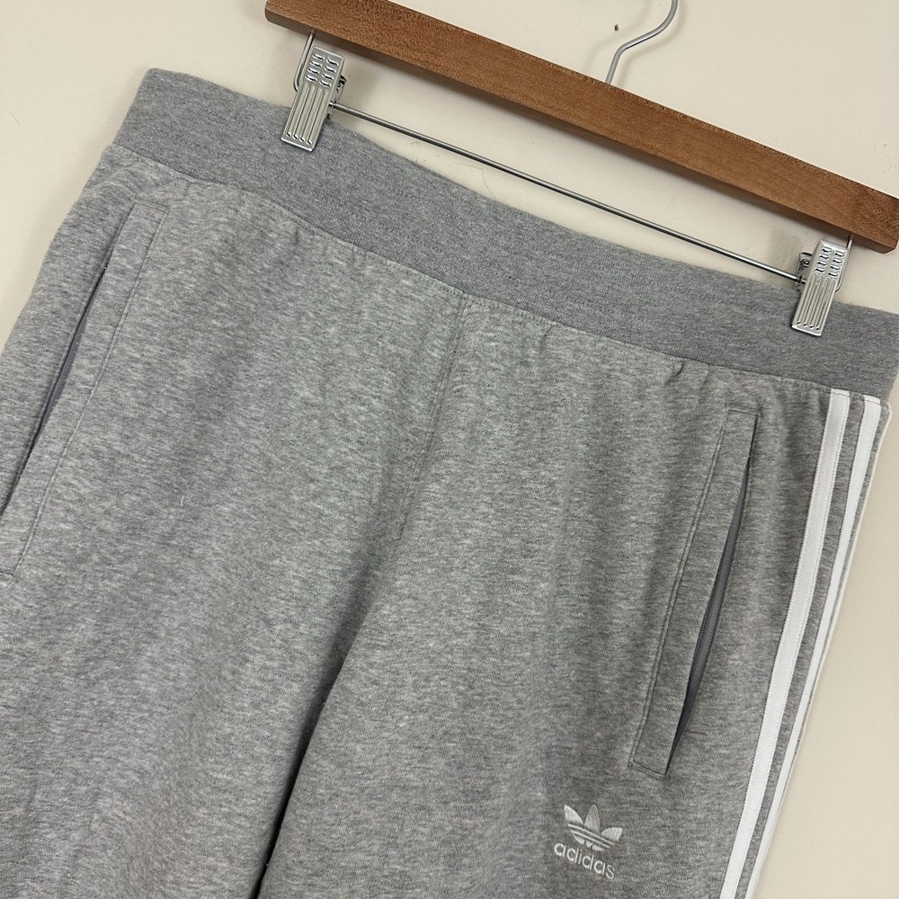 Adidas Adicolor Sweatpants Heather Gray 3-Stripes Fleece Lined Logo Mens Large
